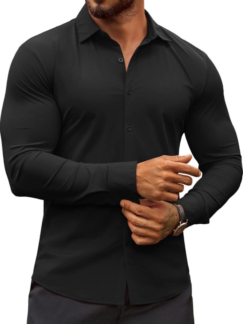 Muscle Fit Wrinkle-Free Long Sleeve Dress Shirt for Men - Casual Button Down Top